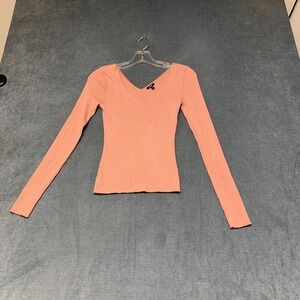 Express Long Sleeve Sweater Womens XS Salmon Ribbed Knit V-Neck Casual Pullover